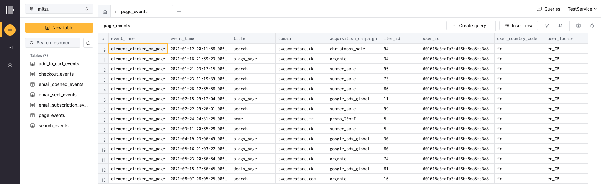 Event tables in Clickhouse