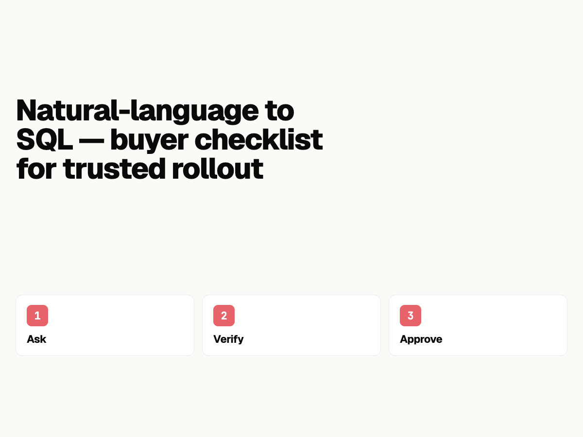 Natural language to SQL analytics checklist: buyer framework for trusted rollout